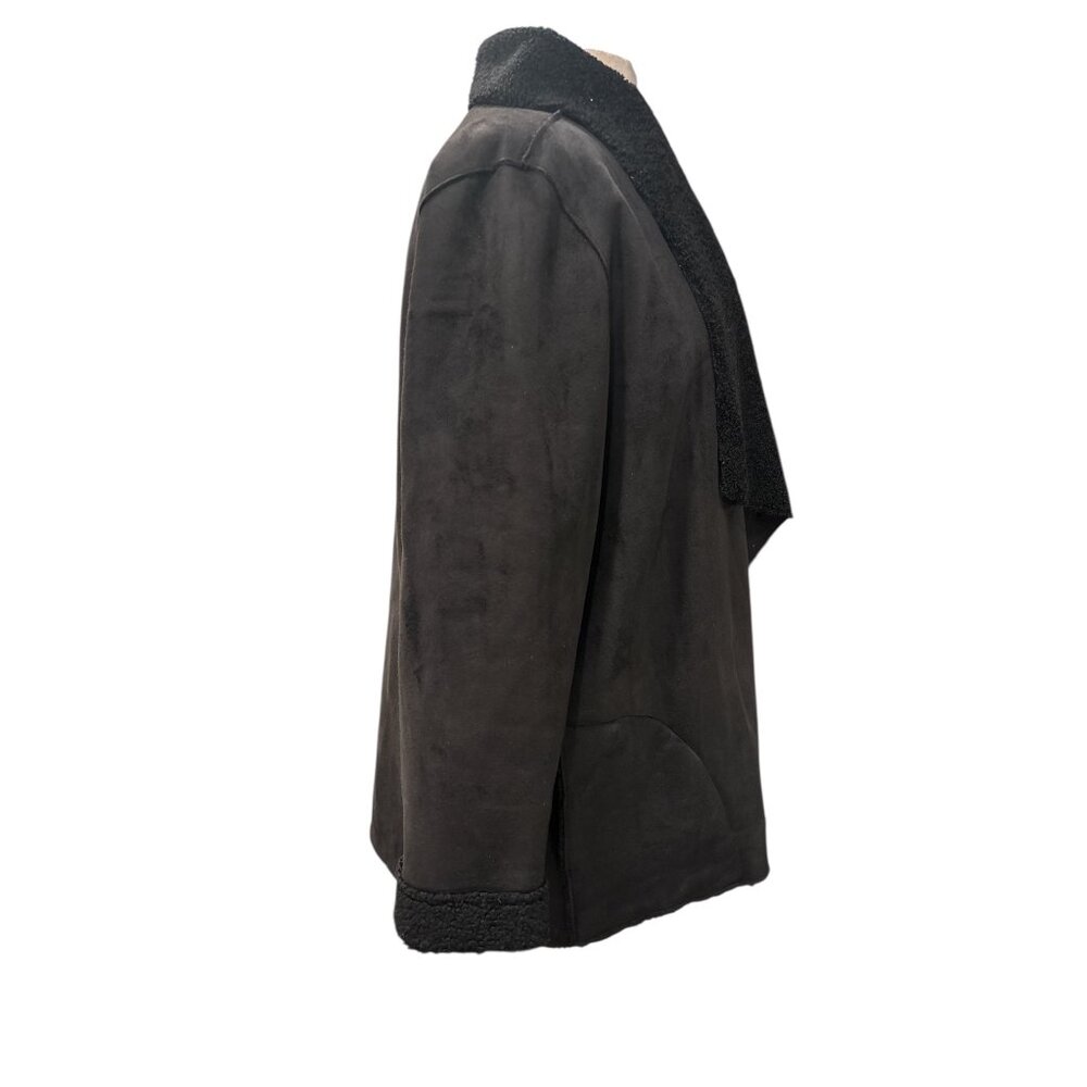 Cortefiel Black Faux Shearling Coat Women’s XL Open Front Cozy Minimalist Jacket - Picture 5 of 11